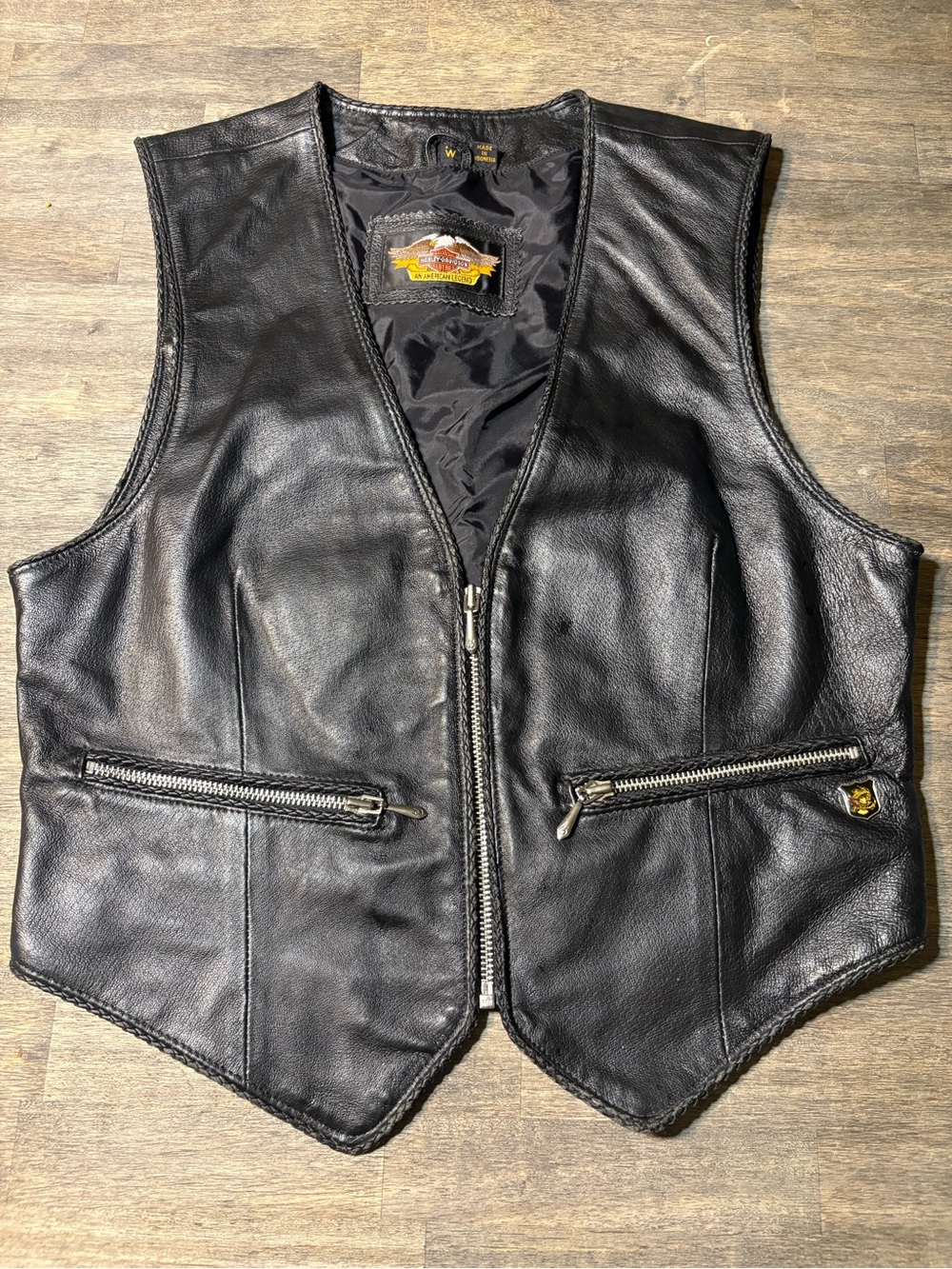 Harley-Davidson Vintage Black Leather Women’s Zip Vest Size M